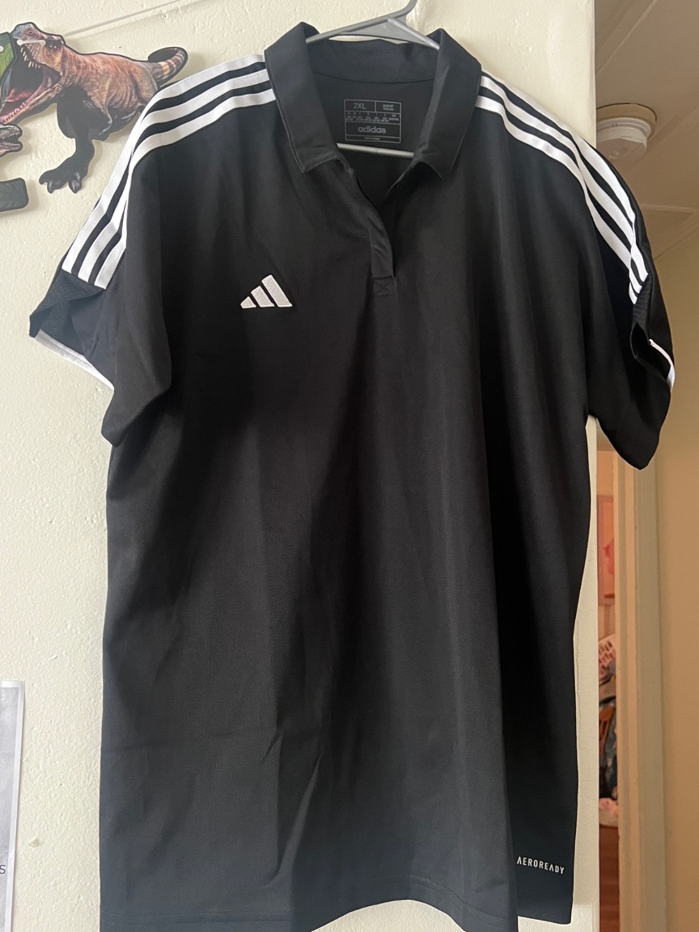 adidas Black Polo Shirt with White Stripes